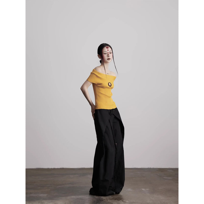 Chinese Knot Black Wide Pants