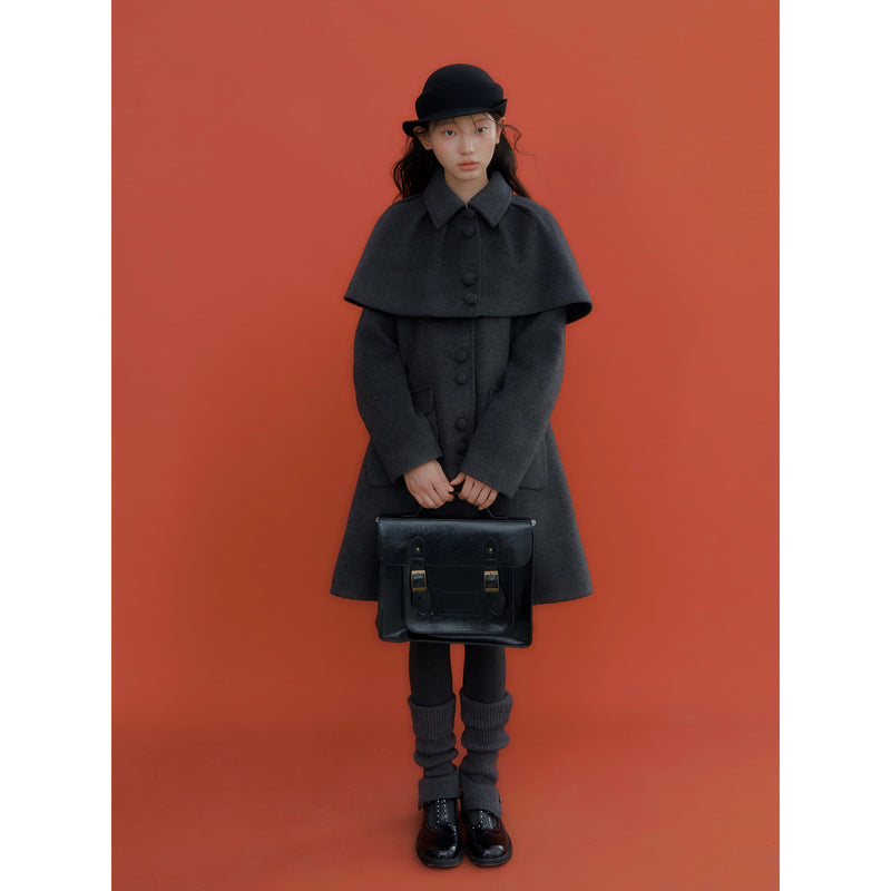 Charcoal  Gray Cape Wool Coat