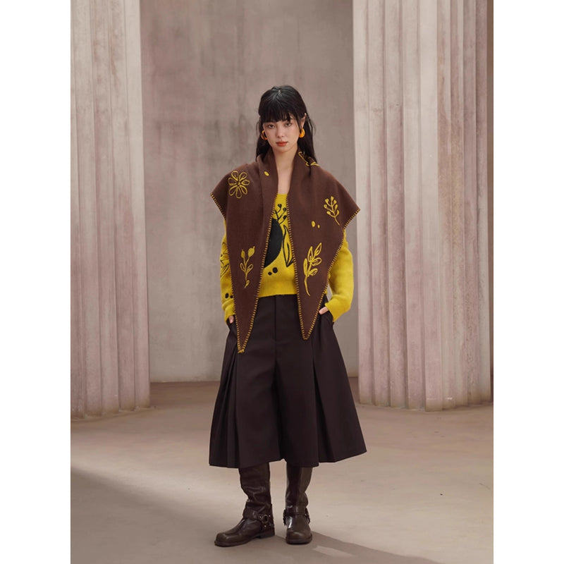 焦茶色のプリーツパンツスカート