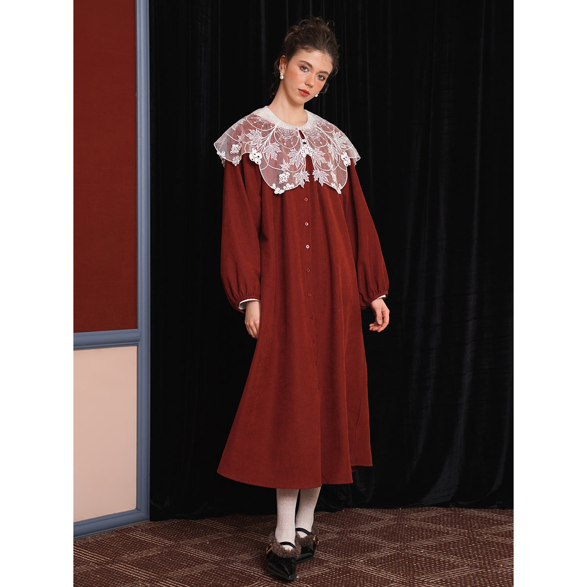 赤煉瓦色ロングコートワンピース – ManusMachina