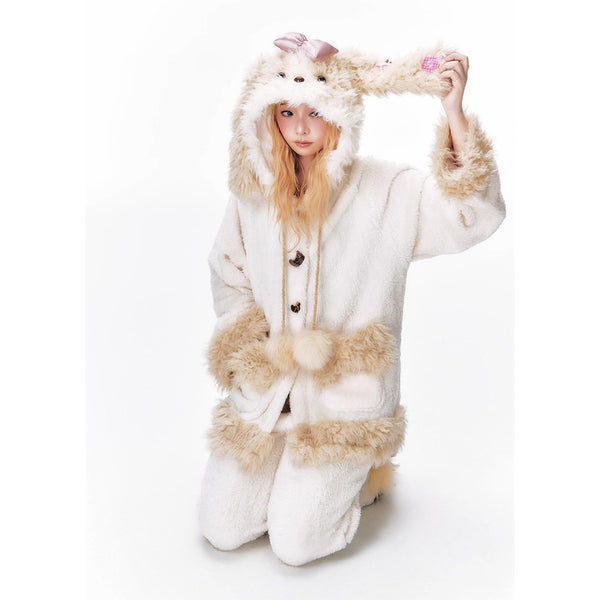 もふもふ子犬のルームウェア（フーディーとパンツ）