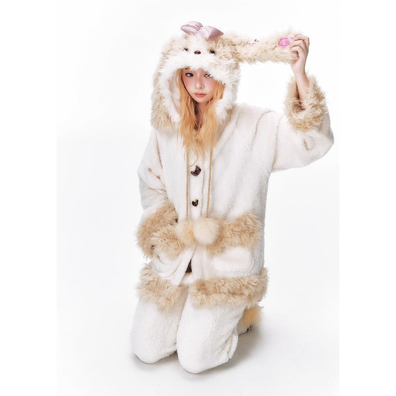 もふもふ子犬のルームウェア（フーディーとパンツ）