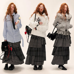 Asymmetrical Checkered Layered Skirt