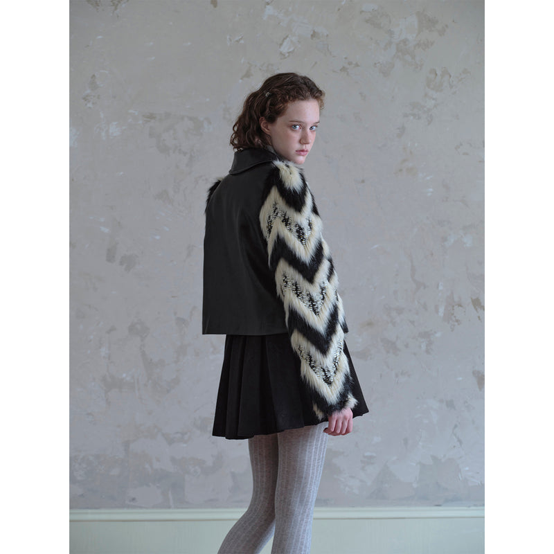 Geometric Pattern and Leather Fur Jacket