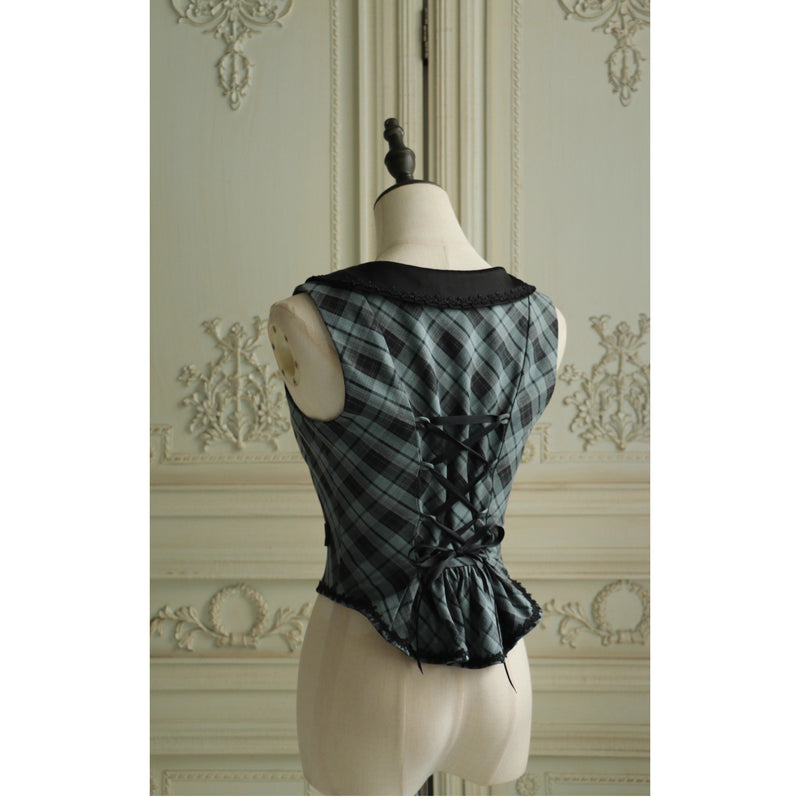 灰緑の格子柄ベスト[2026年3月下旬-4月下旬発送予定]