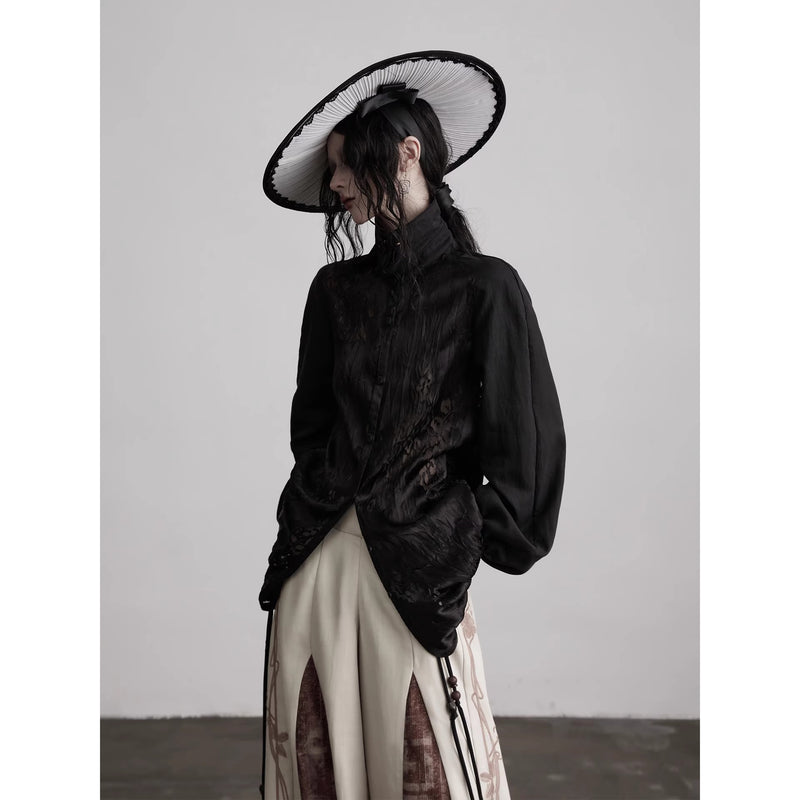 Openwork Floral Drawstring Blouse