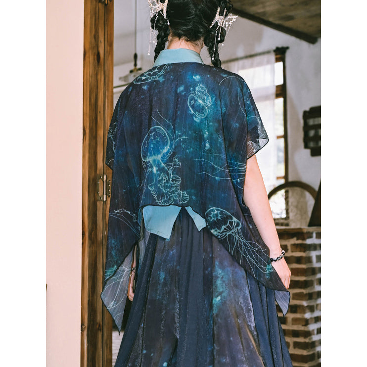 深藍の海月のシフォンブラウス