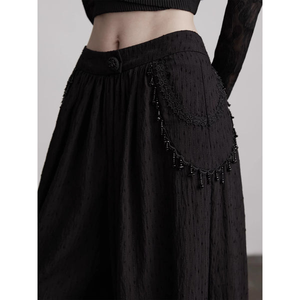 Stone Pendant Black Wide Pants
