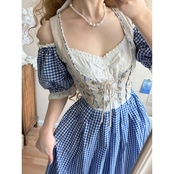 Blau Dirndl Vintage Checkered Dress[2025年9月上旬-9月下旬発送予定]