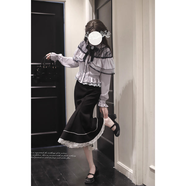 夜会の令嬢のケープトップスとマーメイドスカート