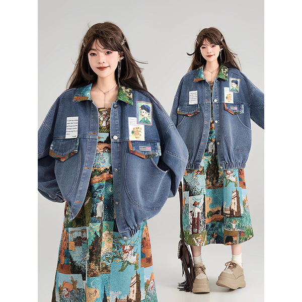 西洋油彩画のリボンデニムジャケット