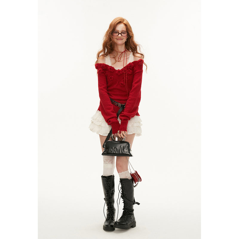 Knitted Slim Sweater with Rose