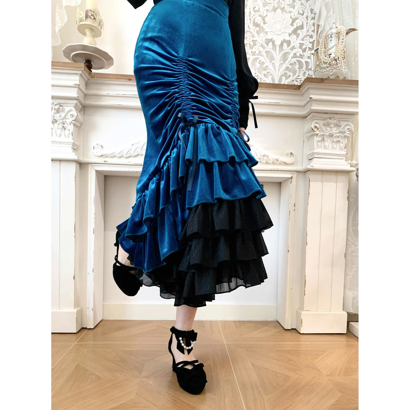 西洋貴族のベルベットマーメイドスカート - Cobalt Blue[2026年2月下旬-3月下旬発送予定]