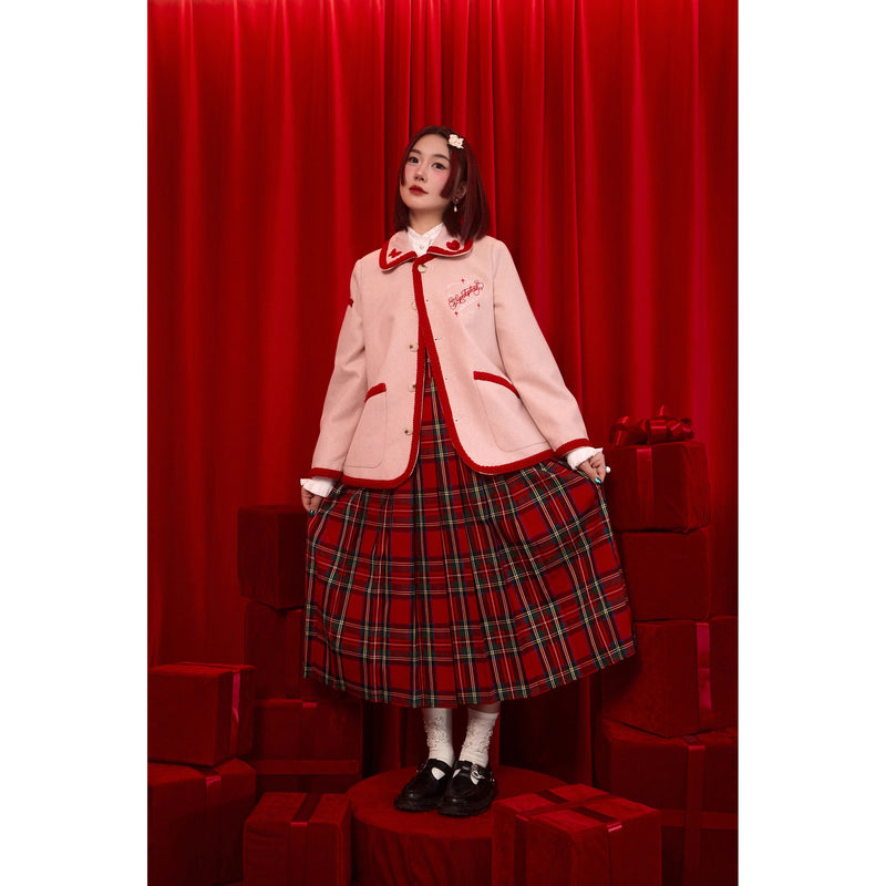 花束刺繍の格子柄ジャンパースカート