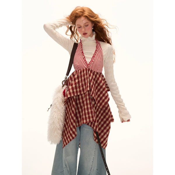 Red Checkered Layered Top