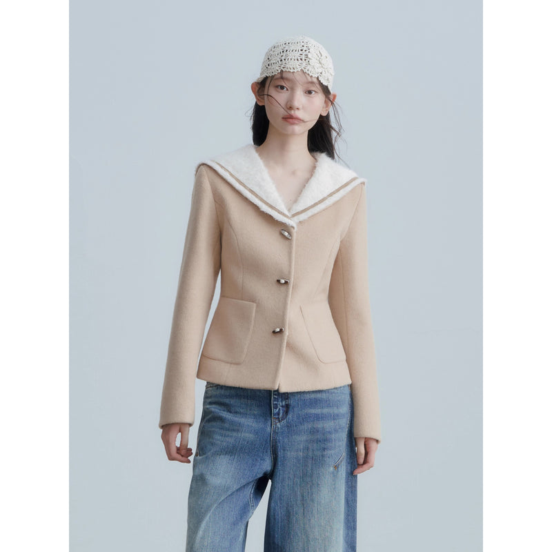Sailor collar Beige Short Jacket
