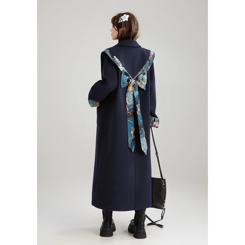 西洋油彩画のリボンダブルブレストロングコート