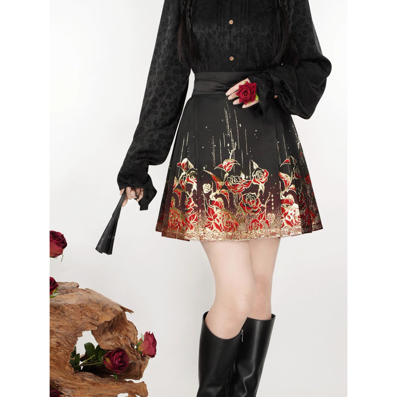 金糸の薔薇柄プリーツスカート