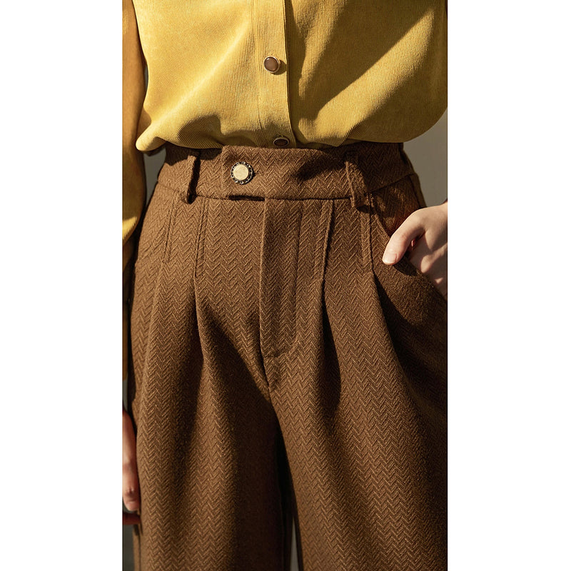 Dark Brown Herringbone Wide Pants