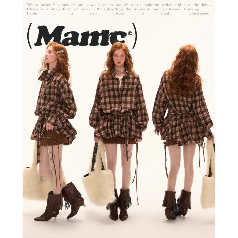 Vintage Brown Checkered Shirt Dress