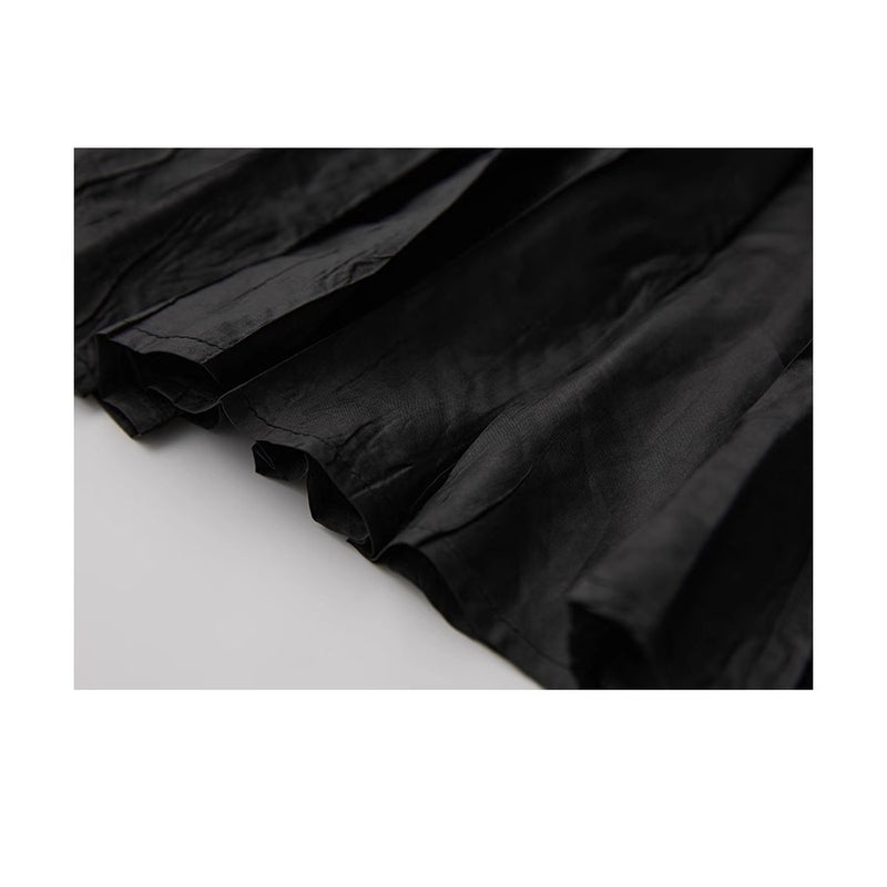 Black Embroidered Pleated Long Skirt