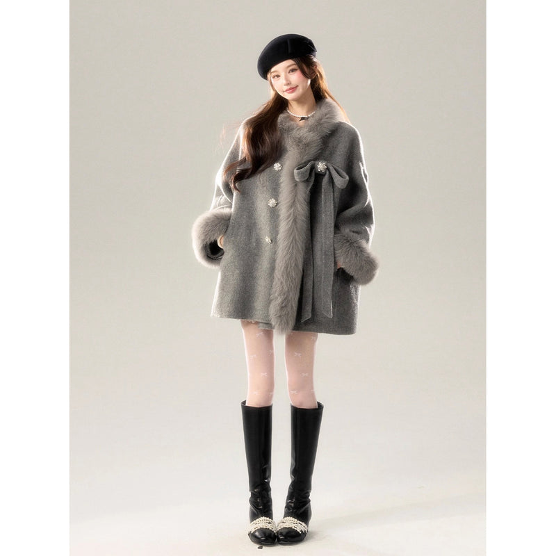 Romantic Ribbon Fur Wool Coat