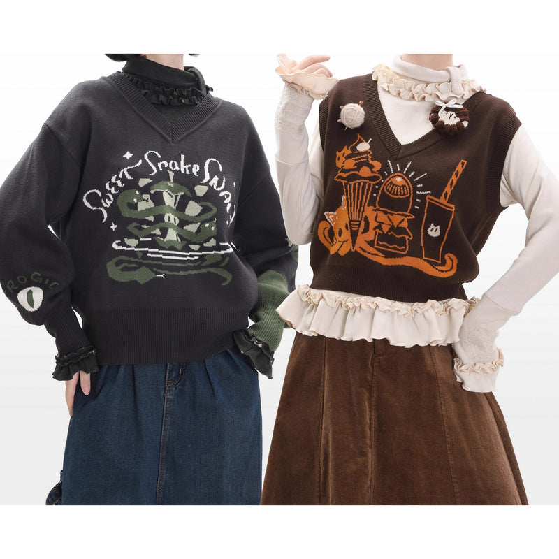 Afternoon Tea Time Cat Embroidered Knit Top[2026年1月上旬-1月下旬発送予定]