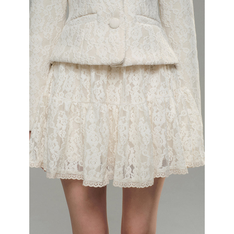 White Rose Lace Jacket and Short Skirt