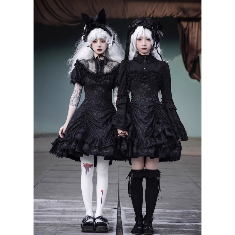 漆黒の薔薇の刺繍ワンピースとジャンパースカート[2025年12月中旬-2026年1月中旬発送予定]