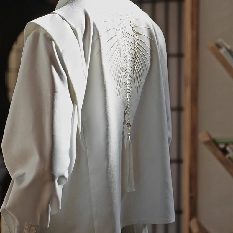 蛇骨の刺繍アシンメトリートップス - White