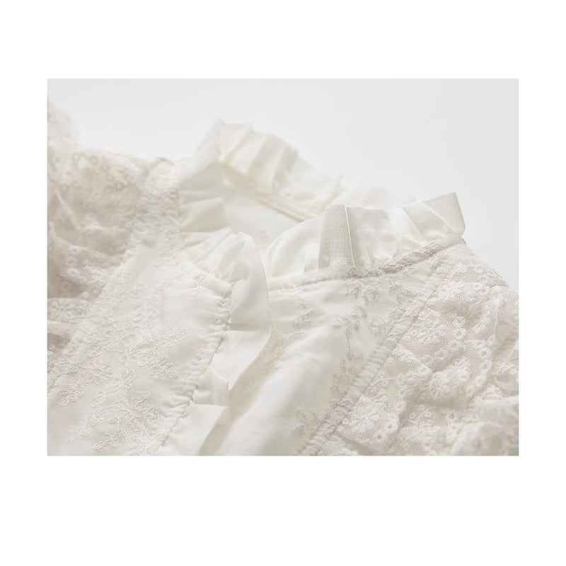 Floral Embroidered Lace Frill Blouse