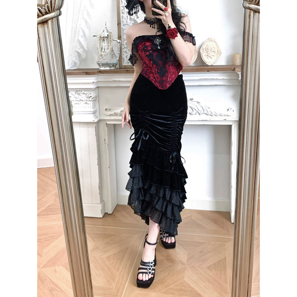 西洋貴族のベルベットマーメイドスカート - Black[2026年2月下旬-3月下旬発送予定]