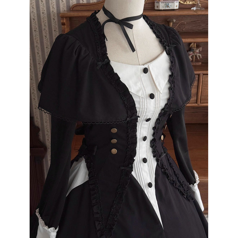 暗黒夜会のクラシカルケープワンピース - Black × White[2026年3月上旬-3月下旬発送予定]