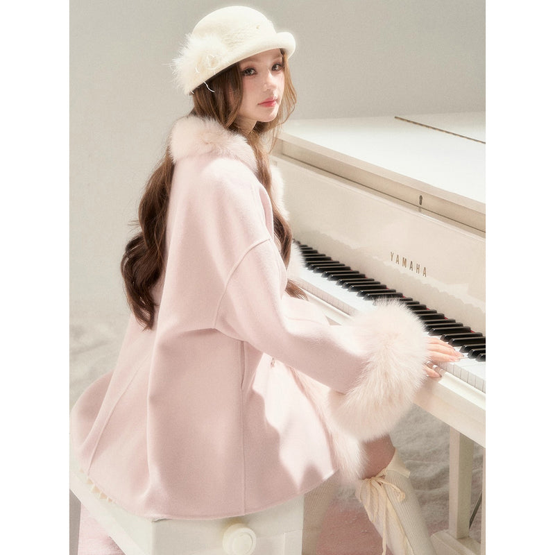 Romantic Ribbon Fur Wool Coat