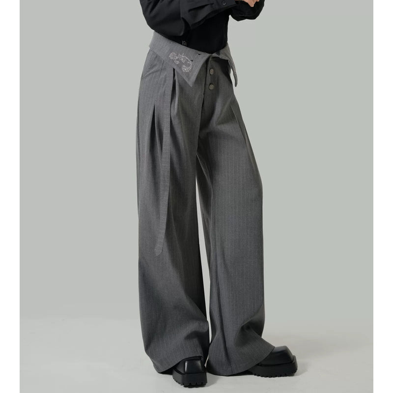 Corset High-Waist Pinstriped Wide-Leg Pants - Gray – ManusMachina