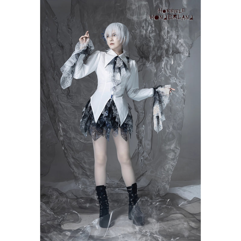 血塗れのお嬢様のレースアップブラウス - Dark Blue[2026年2月下旬-3月下旬発送予定]