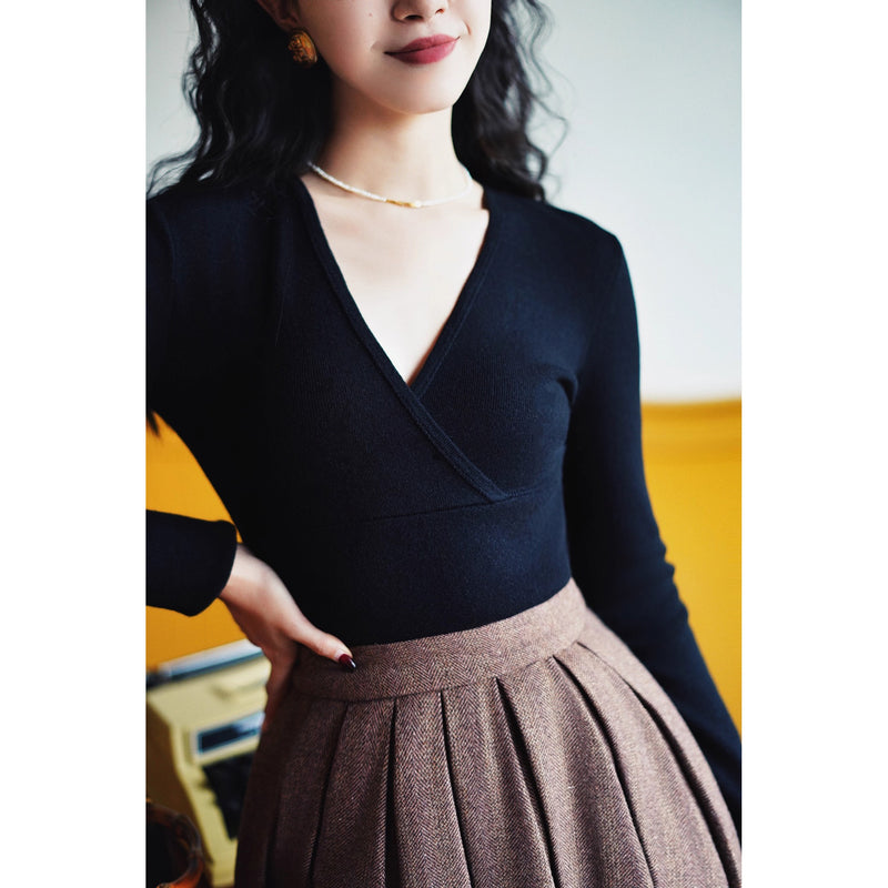 巴里貴婦人レトロニットトップス