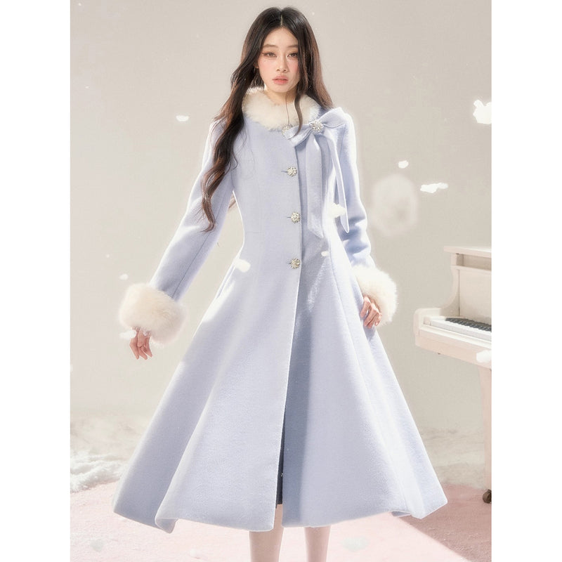 Movie Actress's Long Fur Wool Coat