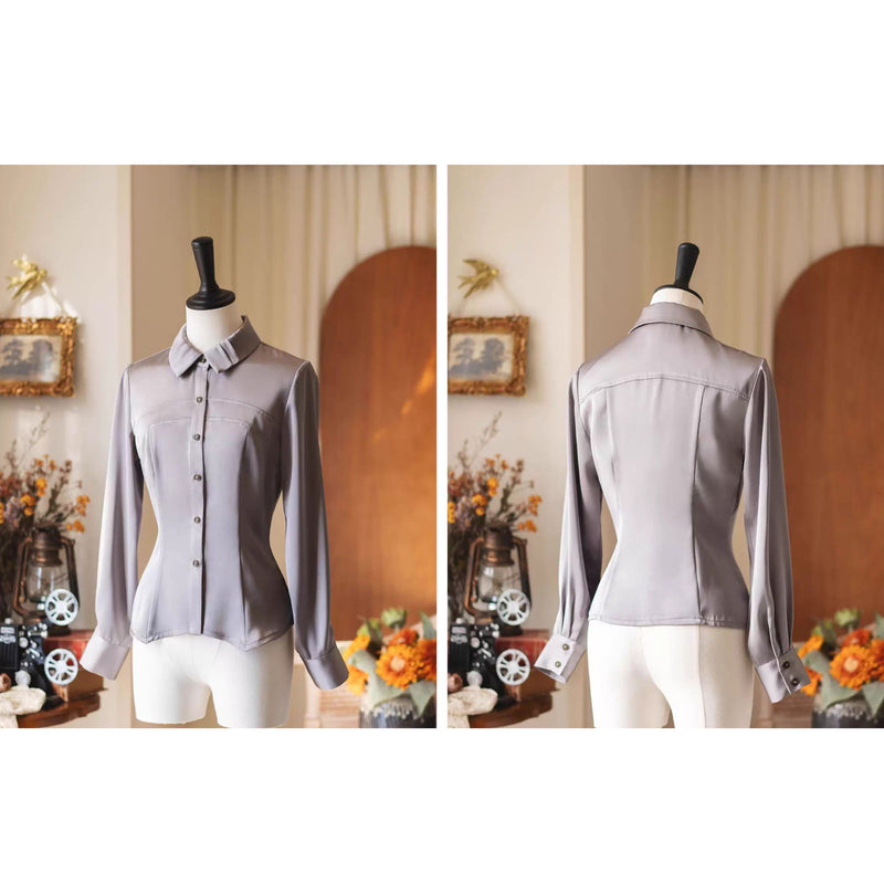 英国のお嬢様のクラシカルブラウス - Silver Gray[2025年12月中旬発送予定]