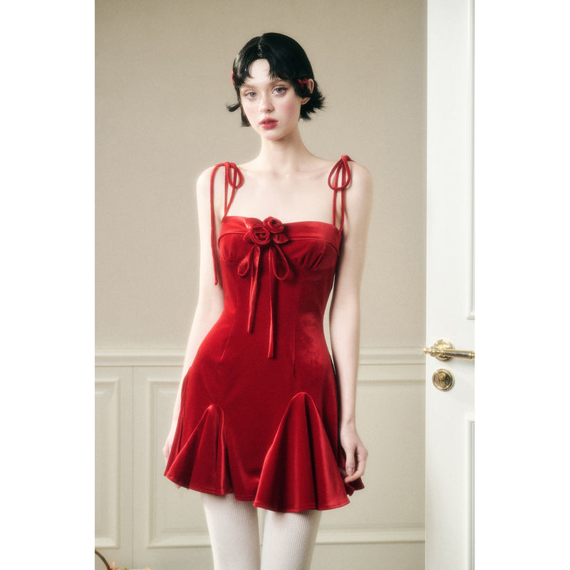 Romantic Velvet Strap Dress