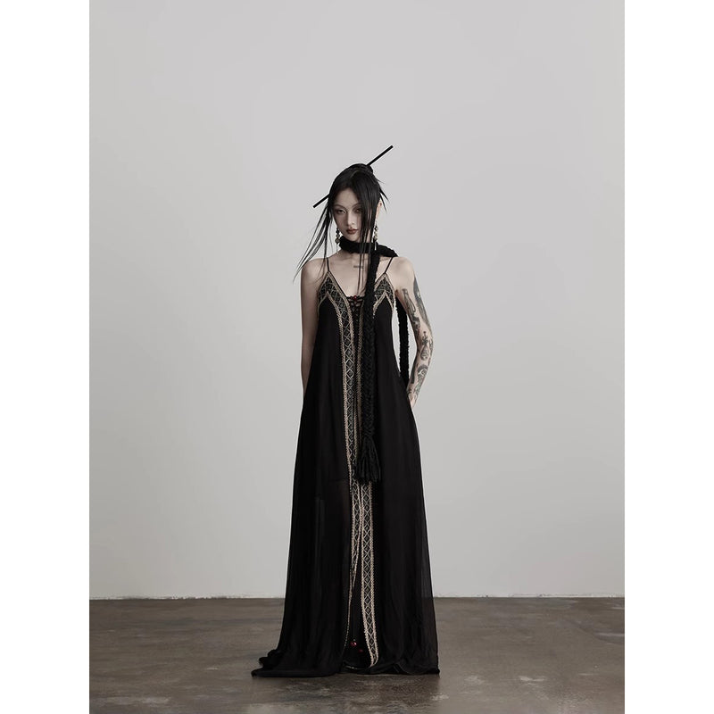 Geometric Embroidery Camisole Dress