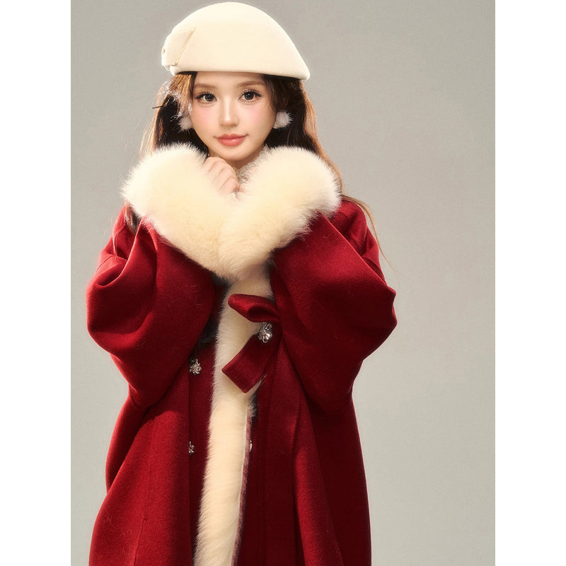 Romantic Ribbon Fur Wool Coat