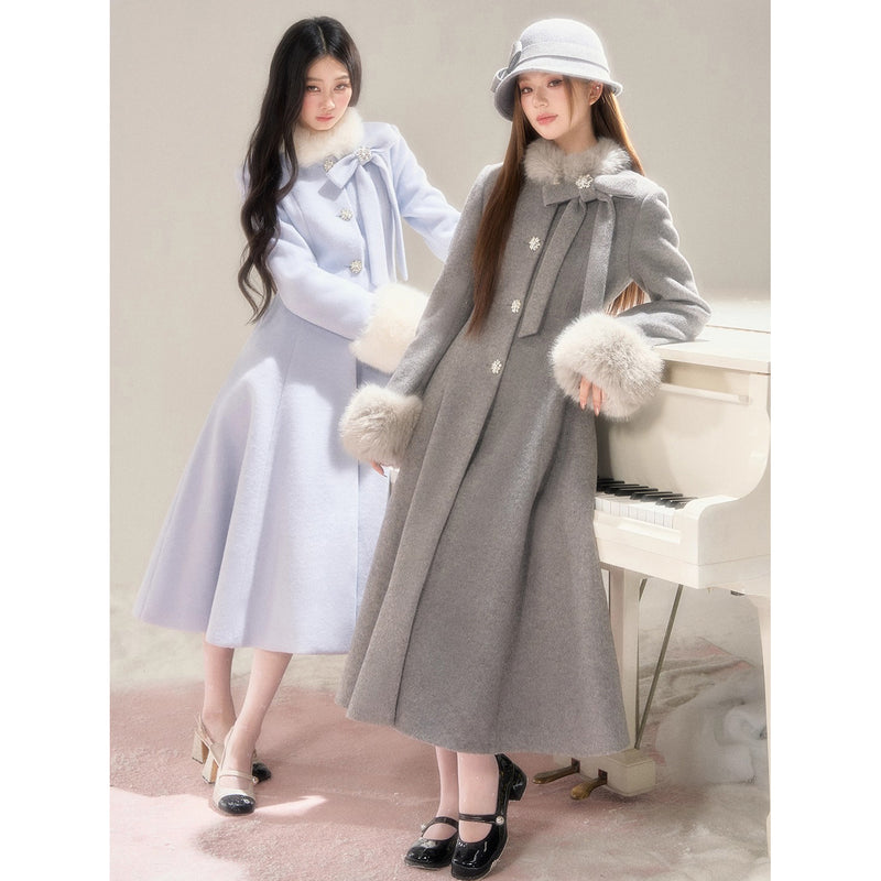 Movie Actress's Long Fur Wool Coat