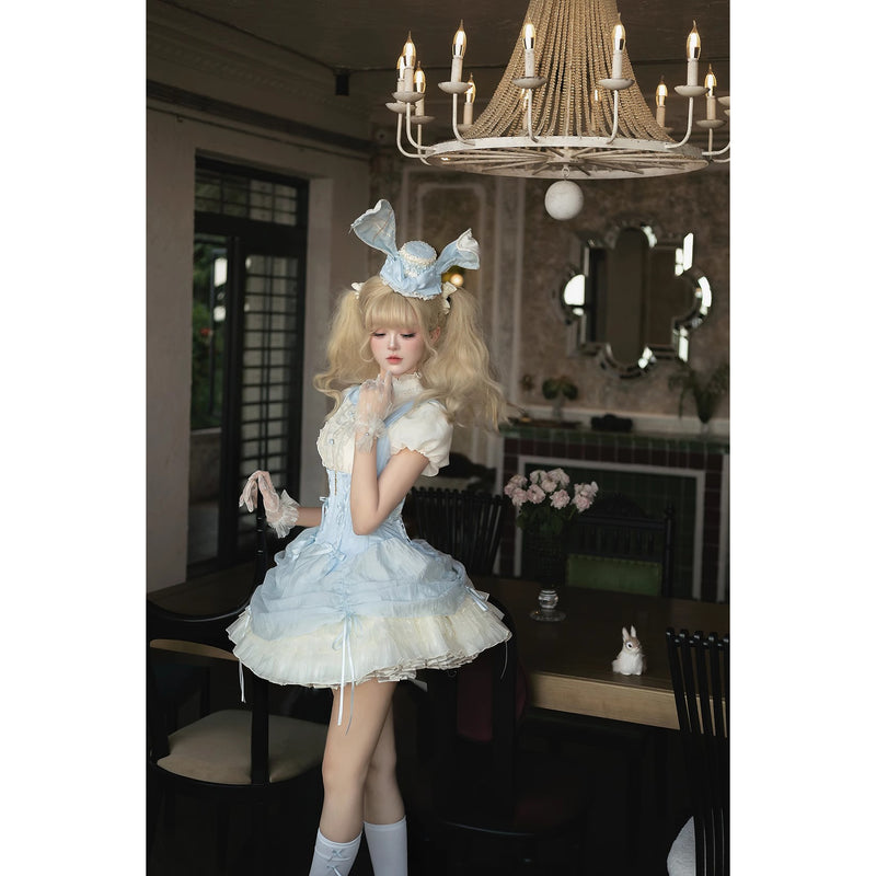 うさぎのお嬢様のコルセットジャンパースカートとフリルブラウス - Light Blue[2026年2月上旬-3月上旬発送予定]