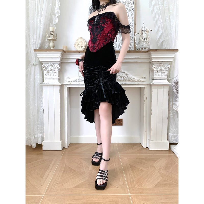 西洋貴族のベルベットマーメイドスカート - Black[2026年2月下旬-3月下旬発送予定]