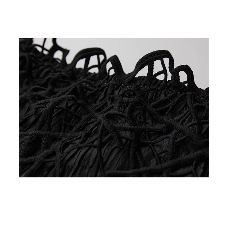 Black Embroidered Pleated Long Skirt