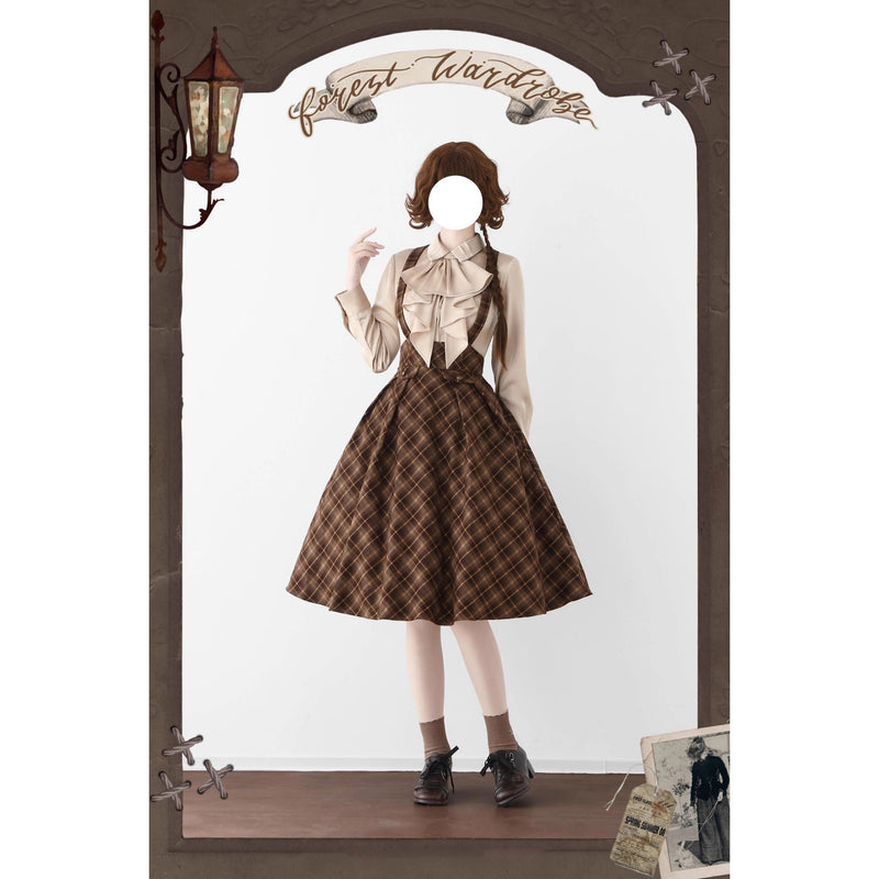 英国のお嬢様のクラシカルジャンパースカート - Brown Checked[2025年12月中旬発送予定]