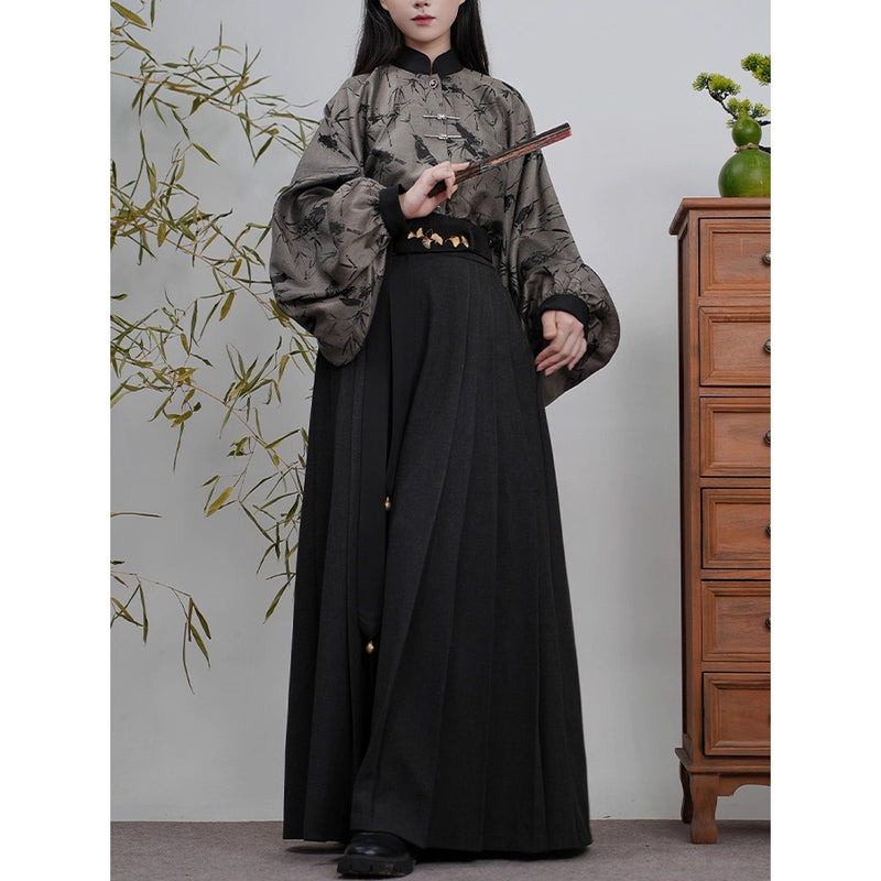 竹林の水墨画バルーンスリーブブラウス