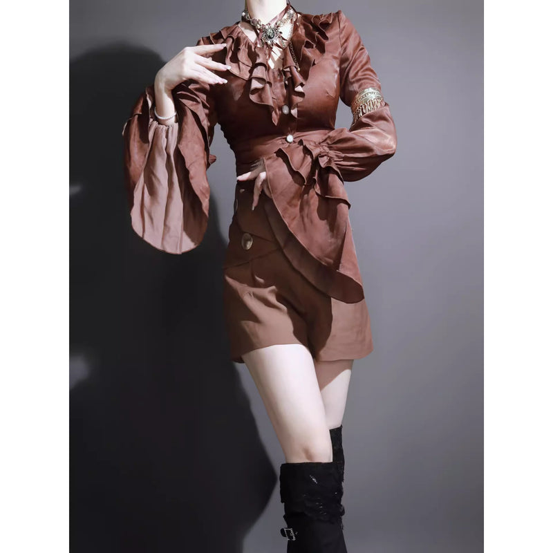 男爵令嬢のヴィクトリアンブラウス - Brown[2026年2月中旬-3月中旬発送予定]