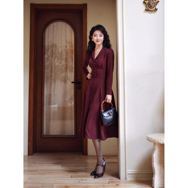 葡萄酒色の貴婦人クラシックワンピース